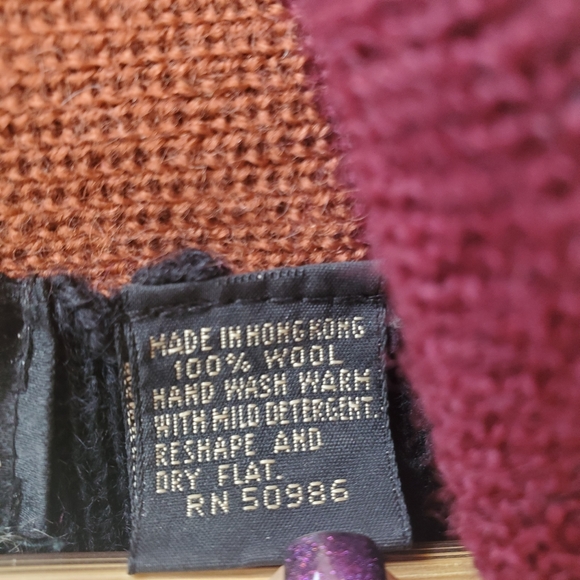 Vintage Black Wool Color Block Pull Over Style Unisex Sweater Attached Scarf L - Picture 6 of 11